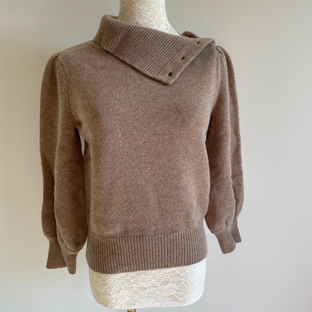 CO Essentials Womens XS Button Turtleneck Sweater Wool Cashmere Blend Beige